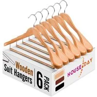 House Day Kleiderbügel Anzugsbügel holz, Kleiderbügel mit Extra Breiten Schultern, (Packung, 6-tlg), 360°Drehbarer Haken Jackenbügel mit Runde Stange