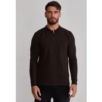 Siksilk Poloshirt SikSilk Herren Braun LS Zip Polo T-Shirt