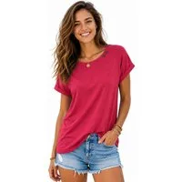 SUBLEVEL Kurzarmshirt Damen Leichtes Sommer Shirt T-Shirt V-Neck Basic-Shirt Rundhals