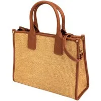 Adel Bags Schultertasche Salda Strohtasche für Damen, mit Leder, ideal für Sommer & Urlaub