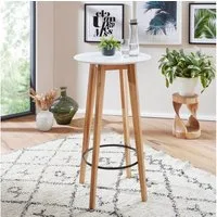 FINEBUY Bartisch FB19388 Stehtisch 60x110x60cm Weiß Skandinavisch Eiche Tisch (Partytisch Skandinavisch, Bistrotisch Messetisch), 60x110x60 cm Weiß Rund, Bartisch für 4 Personen