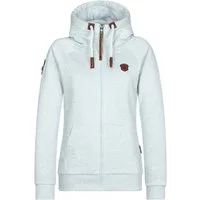 naketano Sweatjacke Damen mit Kapuze, Kängurutasche, tailliert, melierte Sweatware, Raglan Kordelzug, Rippbündchen, Kunstleder-Logo, casual, Streetwear, Langarm