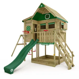 Stelzenhaus mit Rutsche Smart GuestHouse - Großes Spielhaus aus Holz - 2,33m Stehhöhe - Abenteuerspielplatz mit Schaukel und Sandkasten - Wickey