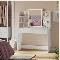 Vicco Schminktisch Charlotte, Weiß, 106 cm mit LED-Spiegel und QI-Ladestation (1-St)