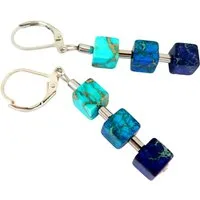 traumschmuck Ohrhänger-Set 213do Ohrhänger Edelstein Jaspis Würfel blau hellblau türkis petrol (Geschenk, Muttertag, Weihnachten, Geburtstag, Valentinstag, incl. Schmuckbox), handgefertigt, Made in Germany