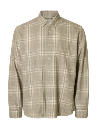 SELECTED MEN - SLHREGNOAH MIX BDWN LS SHIRT CAMP white asparagus - Gr. - XL