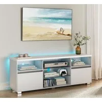 VASAGLE TV-Schrank mit LED-Beleuchtung, Fernsehtisch, für Wohnzimmer, 40 x 160 x 60 cm für Fernseher bis zu 70 Zoll, mit offenen Ablagen, 2 Schränke, weiß