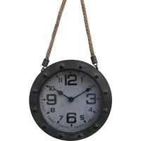 Deko-Impression Wanduhr Wanduhr / Uhr an Leinenkordel Loftstyle Eisen Grau-Antik 20 cm