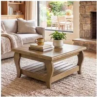 Tribesigns Couchtisch Quadratischer Couchtisch 80 cm, 2-stufiger Holztisch mit Unterregal