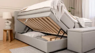 BRUNO Boxspringbett Premium mit Bettkasten 160x200cm in Hellgrau | Matratzen-Härtegrad: Links H2 / Rechts H2 | extra viel Stauraum & individuell konfi