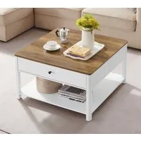 VASAGLE Couchtisch Wohnzimmertisch, 2 große Schubladen, quadratisch, für Wohnzimmer (inkl. Zubehörpaket & Anleitung), Sofatisch, viel Stauraum, Landhausstil, walnussbraun-weiß