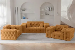 Sofaset Designersofa CHANTAL 2-1-1 in Stoff Moly Orange