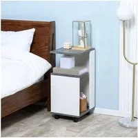 HOMCOM Nachttisch Beistelltisch mit Rollen Couchtisch mit 3 Regalen (Sofatisch, 1-St., Kaffeetisch), für Schlafzimmer Wohnzimmer Grau Weiß 35 x 29,5 x 65,5 cm