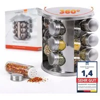 Topanbieter999 Gewürzregal Set mit 12 Gewürzgläsern, 360° drehbar
