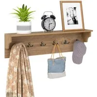 COSTWAY Wandgarderobe, mit 6 Haken und Ablage Wandregal 80×14×20cm