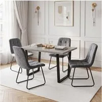 Jiexi Essgruppe Essgruppe fest 110x70 MDF Grau Tisch Set mit Flanell Stühlen