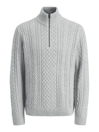 JACK&JONES - JPRBLUSEAN KNIT CABLE HALF ZIP SN Light Grey Melange - Gr. - L