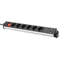 Office-Steckdosenleiste 6-fach, 3x USB silber/schwarz, 1,5 Meter Kabel, Schalter