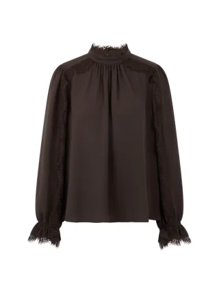 Marc Cain Collections - Fließende Bluse mit Spitze seal brown - Gr. - 38