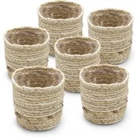 Spetebo Blumentopf Mini Blumentopf aus Grasgeflecht 10 cm - 6er Set (Set, 6 St., Mini Pflanzkorb), Pflanzgefäß aus Naturfasern mit Folie ausgekleidet