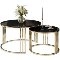 Lookway Couchtisch LORI 2in1 GLASS runder Couchtisch mit gold chrom Gestell (2er Set), Durchmesser: ⌀70 cm und ⌀50 cm