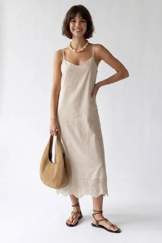 Besticktes A-Linien Midi Slipkleid