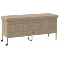 vidaXL Gartenbox Gartentruhe mit Rollen Beige 160x55x75 cm Poly Rattan