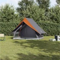 furnicato Faltzelt Familienzelt 220x220x184 cm Grau-Orange, (1 tlg), Klappbares Campingzelt mit Luftentlüftung und inkludierter Tragetasche