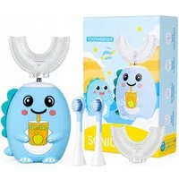 Tekoo Elektrische Kinderzahnbürste Elektrische Zahnbürste 2-in-1 mit U-Bürstenkopf, IPX7, Aufsteckbürsten: 4 St., Set mit Zahnbürste, 2 U-Bürstenköpfen, 2 Standardköpfen, USB-Kabel, 2-in-1 Bürstenköpfe, Timer, 5 Modi, IPX7