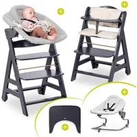 Hauck Hochstuhl Beta Plus Dark Grey - Newborn Set Premium (Set), Babystuhl ab Geburt mit Neugeborenen Aufsatz, Sitzpolster & Essbrett