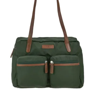 Shopper mit zwei Vortaschen aus Nylon in grün Serie Emily | Greenburry. Geräumige Handtasche für Damen optimal für den täglichen Einkauf im Alltag.