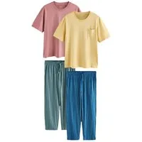 Next Pyjama Kurzärmeliger Schlafanzug mit Streifen, 2er-Pack (4 tlg)