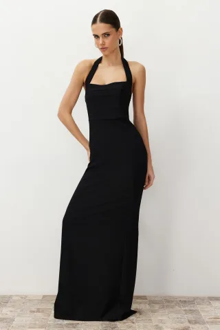 Langes, figurbetontes Abendkleid für Damen, einfarbig, ideal für Abschlussball und Abiball