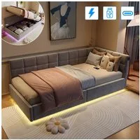 Furnishings Home Polsterbett Daybett Jugendbett Einzelbett (Hydraulisch hebbarer Stauraum, Geeignet für Jungen und Mädchen), Mit LED-Beleuchtung, Ladefunktion, Samt, 90x200 cm