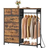 SONGMICS Kleiderständer mit Kleiderstange und Schuhablage, für Schlafzimmer, Flur, Garderobenständer mit 6 Stoffschubladen, 102,7 x 35 x 117,6 cm