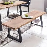 FINEBUY Essbank FB51969 Baumstamm Esszimmerbank 160 cm Baumkante Massivholz Holzbank (Esszimmerbank mit Baumkante, Holzbank Landhaus), Baumstamm Massivholz Akazie 160 x 45 x 40 cm
