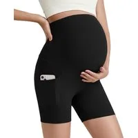 G4Free Umstandshose Damen Umstandsshorts Umstandsleggings Schwangerschafts Yogahose Barefeel 12,7 cm Umstands Bikershorts Jogginghosen Taschen