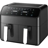 WHEELYOU Heißluftfritteuse 9L Heissluftfritteuse, XXL Airfryer mit Doppelkammer, duale Zonen, 2000,00 W, Zwei Gerichte gleichzeitig – mit Sichtfenstern und 10 Programmen