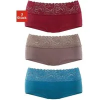 Vivance Panty (3er-Pack) aus elastischer Baumwolle mit floraler Spitze