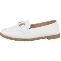 Ital-Design Damen Mokassins Freizeit Slipper Blockabsatz Mokassins in Weiß