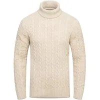 behype Rollkragenpullover BSLANA Grobstrick Zopf-Muster Winterpullover Strickpullover