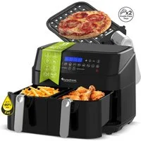 TurboTronic by Z-Line Heißluftfritteuse XXL Doppelkammer 12in1 Dual Airfryer 2x 0,5 kg 200C Power Pizza Grill, 1600 W, 12 Programme Fritteuse ohne Fett, digital, Friteuse, Camping, Grill