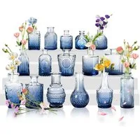 FIVMEN Dekovase Glasvasen Set Blumenvasen Vintage Glas Vasen Minivasen Knospenvasen (32 St), für Blumenarrangements, Hochzeiten, Partys und Dekorative
