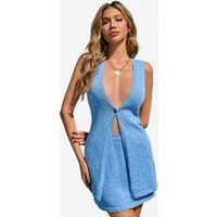 Imily Bela Loungeanzug Damen 2-teilige Urlaubssets (Set, 2 tlg., Ärmelloses Langes Stricktop + Minirock) einfarbig
