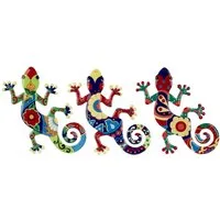 Geschenkestadl Tierfigur 3er Set Geckos Gecko Eidechsen bunt Metallfigur Wanddekoration 35,5cm (3 St)