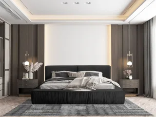 Polsterbett Doppelbett LEXIE 180x200cm in Stoff Riviera Schwarz