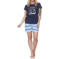 Normann Pyjama Normann Damen Schlafanzug Shorty kurzarm mit gestreifter Pyjamahose