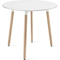 Home Collective Esstisch Runder weißer Esszimmertisch mit Beinen aus Naturbuche (für Küche, Esszimmer, Wohnzimmer - Langlebige MDF-Platte), 80 cm Durchmesser in weiß - Modernes und ergonomisches Design