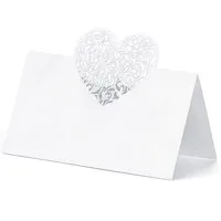 partydeco Papierdekoration, Tischkarten mit Herz Ornament 9x6,5cm blanko 10 Stück weiß perlmutt