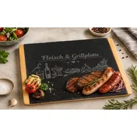 Trollingshop Servierbrett Grill- und Fleischplatte Schiefer mit Bambusrahmen, Schiefer, (ein Hingucker auf jedem Essenstisch), Fleischservierbrett, Präsentation von Grillfleisch